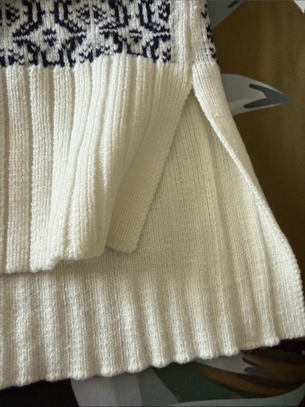 Ribbed Cowl Neck Sweater in Cream and Black - Picture 3 of 4